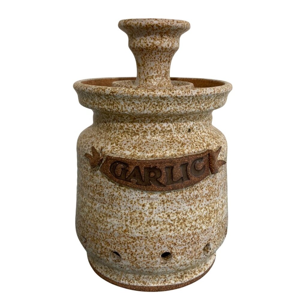 Foxlo California Studio Art Pottery Signed Garlic Jar Pot With Lid